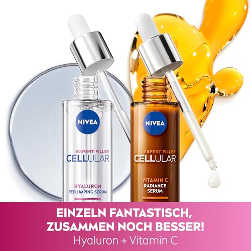 NIVEA Cellular Expert Filler Aufpolsterndes Hyaluron-Serum, leichtes und schnell einziehendes Serum mit purem Hyaluron, Gesichtspflege für geglättete Falten (30 ml)