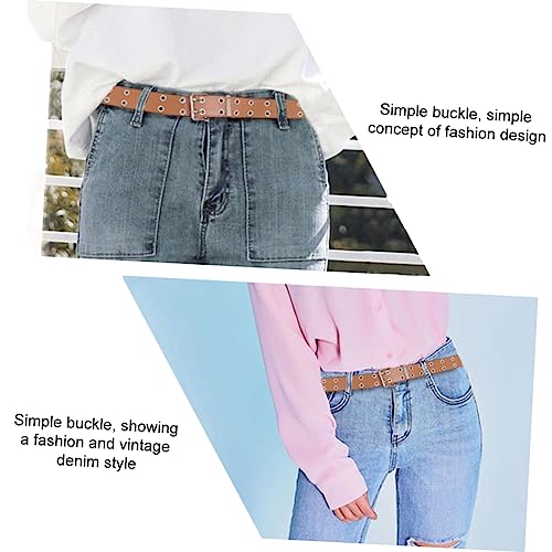 NOLITOY Punk Style Double Row Belt for Men and Women Simple Waist Belt Brown for Jeans and Casual Wear Comfortable Pu and Material3