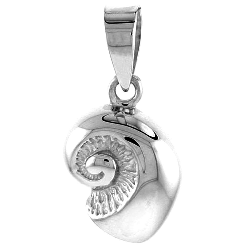 Dainty Sterling Silver Nautilus Shell Necklace Women Flawless Polished Finish 1/2 inch Available with or without Chain
