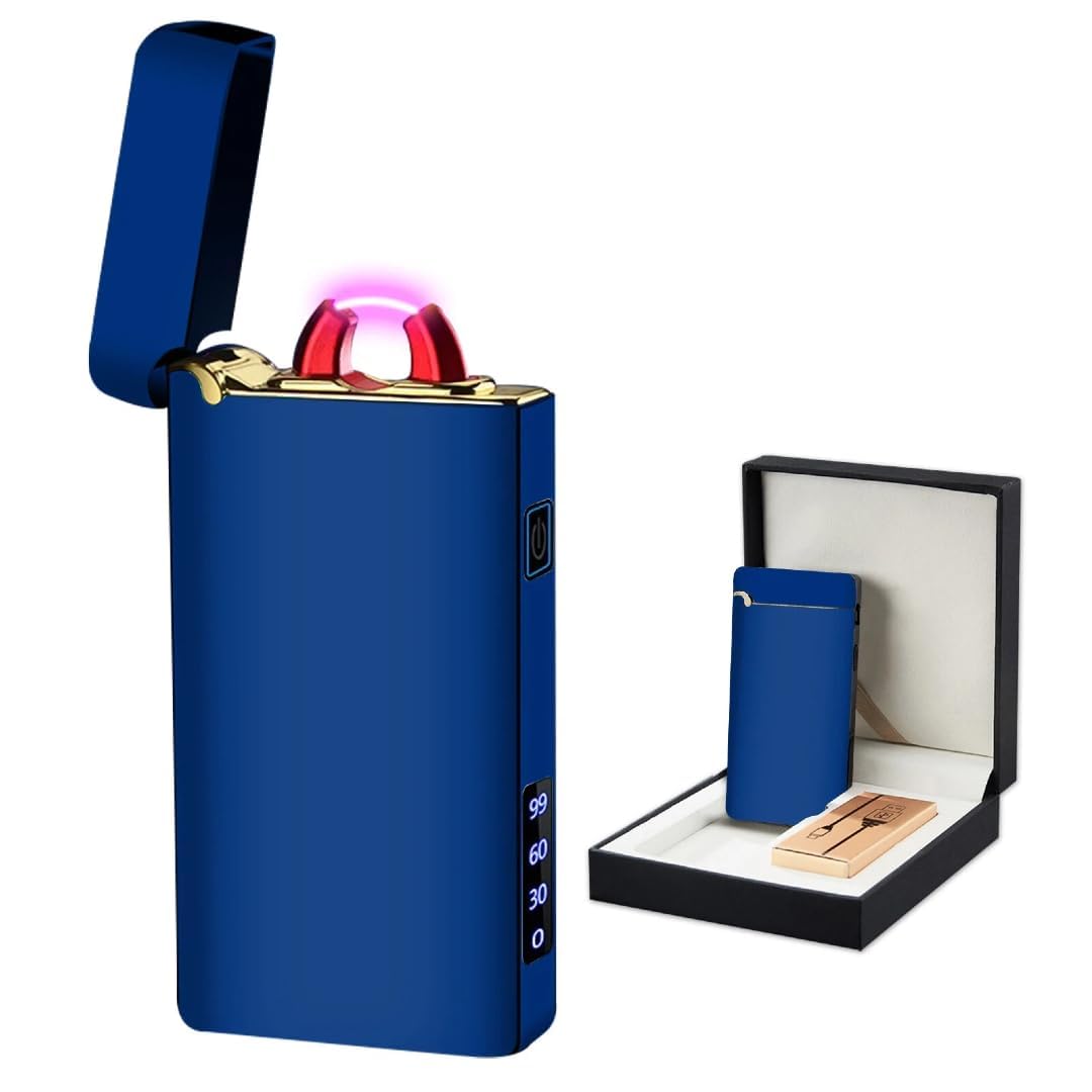 Gadatop Noble Blue Arc Lighter, Windproof Electric Lighters For Outdoor, Usb Plasma Lighter For Camping, Cool Rechargeable Fire Lighters With Sos Mode Flashlight, Electronic Lighter For Gentlemen (Blue)