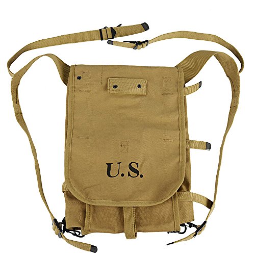 OLEADER WWII US Army M1928 Haversack Bushcraft Gear, Heavy Weight Field Bag Military Backpack Canvas (Khaki)
