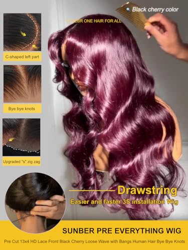 Image of Sunber Purple Black Cherry 13x4 Pre-Everything Body Wave Wig Human Hair 18 inch