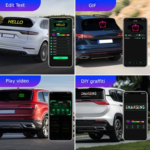 Panneau LED Voiture Programmable Euakee 7x17cm - Application Bluetooth Télécommande