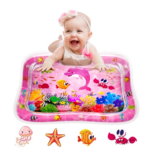 Image of ZMLM Baby Tummy Time Water Mat for Babies: Baby Toys Gifts for Newborn Infant 3 6 9 12 Month Boy Girl Inflatable Activity Playmat Sensory Mat Toddler Belly Time Pat (Pink)