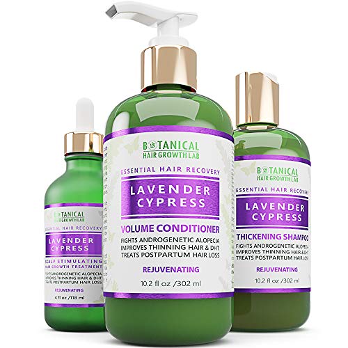 BOTANICAL HAIR GROWTH LAB - Scalp Treatment, Shampoo and Conditioner Gift Set - Lavender Cypress - Essential Hair Recovery - Sensitive Scalp / Rejuvenating - For Hair Thinning Alopecia Postpartum DHT