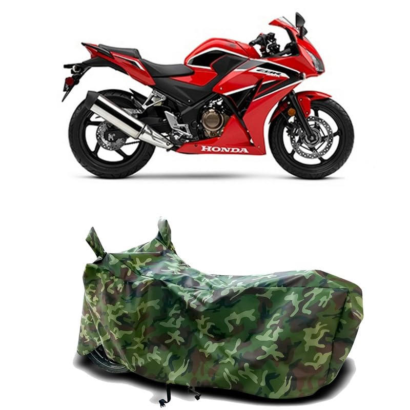 Image of DUFFEL-100% Heat Protection Two Wheeler Bike /Scooty Body Cover for Honda CBR300R BS6 Water Resistance /UV-Rays /Birds Dropping /Scratchproof /Dust Proof /Waterproof[Green Jungle Print]