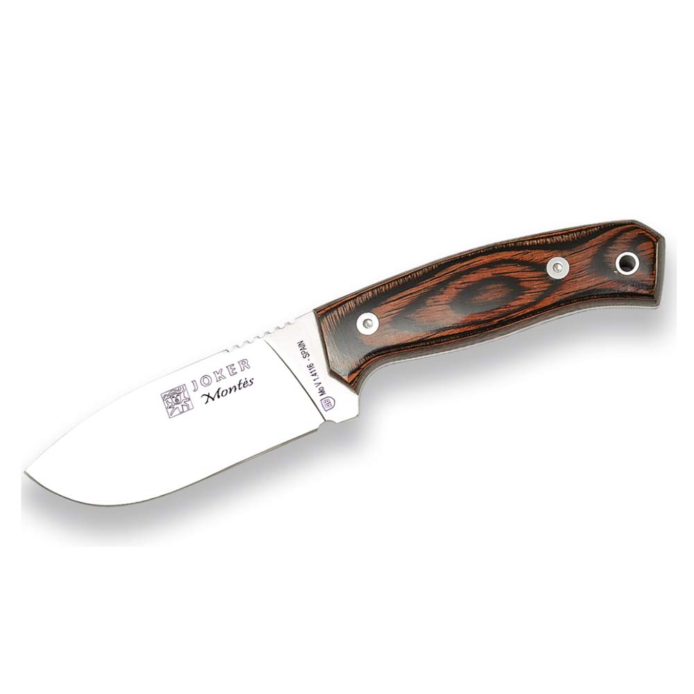joker Coltello Bushcraft CR59, con lama MOVA 10,5 cm, polsino resistenza, fodera in pelle, 195 gr, spina dorsale dentata per la pesca, la caccia, l'escursionismo, il campeggio