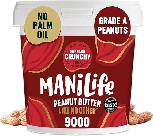 ManiLife Deep Roast Crunchy Natural Peanut Butter 900g | High Protein No Palm Oil & No Added Sugar | Made from Single Origin Argentine Grade A Peanuts (packaging may vary)