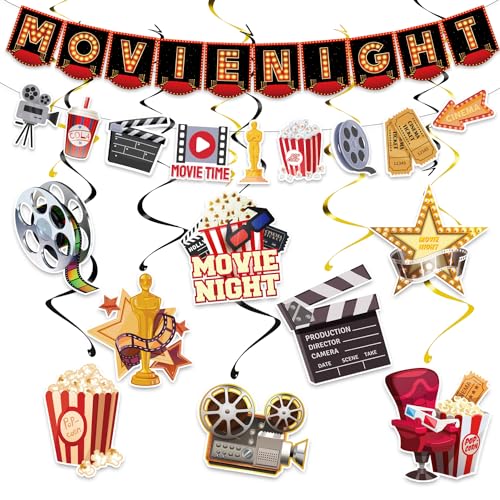 SKIRUP Lot de 18 décorations de soirée cinéma - Bannière à suspendre sur le thème du cinéma pour fête prénuptiale, fête d'anniversaire, toile de fond...