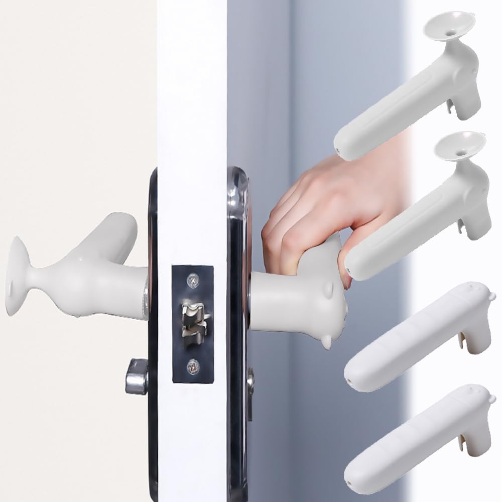 Silicone Door Handle Covers - 4Pcs Door Knob Covers Silicone Door Handle Glove Covers Anti-Static Safety Door Knob Protector for Flat Square Door Levers（2pcs Regular + 2pcs with Suction Cups）