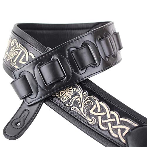 Walker And Williams KB-05-BLK Sangle de guitare rembourrée en cuir sculpté avec chaîne celtique sculptée blanche… - Les Beatles, Paul McCartney, John Lennon, RIngo Starr, George Harrison Walker And Williams KB-05-BLK Sangle de guitare rembourrée en cuir sculpté avec chaîne celtique sculptée blanche… – Image 4