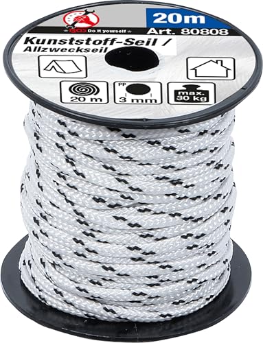 BGS Diy 80808 | Kunststoff-Seil/Allzweckseil | 3 mm x 20 m | schwarz/weiß