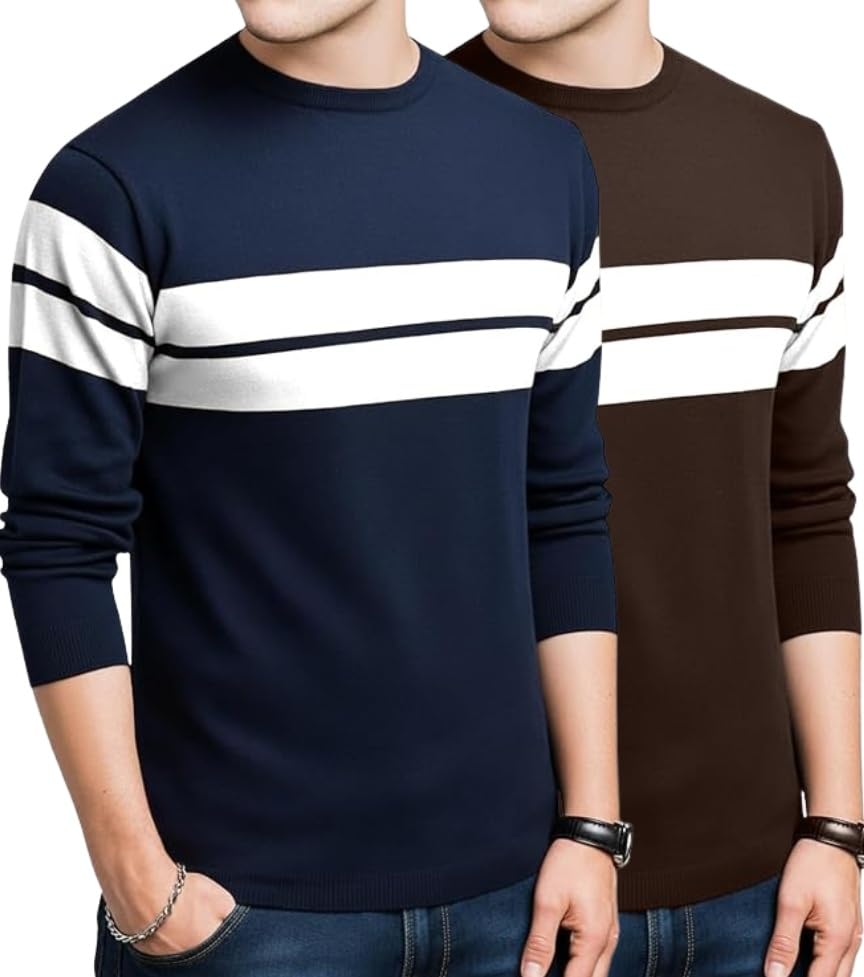 Image of LEOTUDE Stylist Regular fit Full Sleeve Cottonblend Solid Round Neck Tshirt for Man (Color Brown)