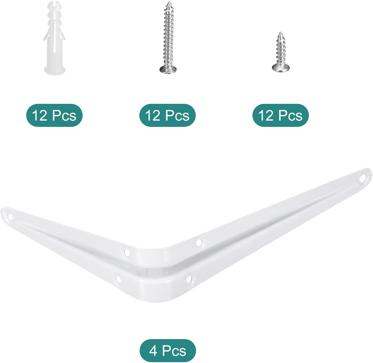 uxcell Shelf Bracket 8 x 6 Inch, 4Pcs Metal L Brackets Floating Shelf Brackets Wall Angle Bracket Corner Brace for Wood Board, White