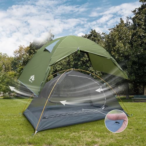 Image of Night Cat 2-Persons Backpacking Tent: Waterproof Lightweight Camping Tent for Two People Hiking Outdoor Mountain with Aluminum Poles and Rainfly Green