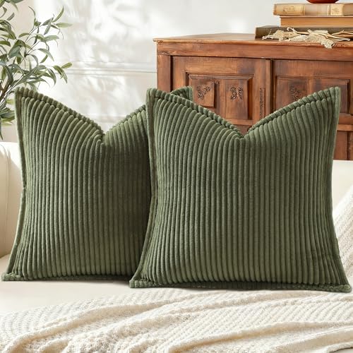Mecatny Corduroy Throw Pillow Covers 18x18 Set of 2, Neutral