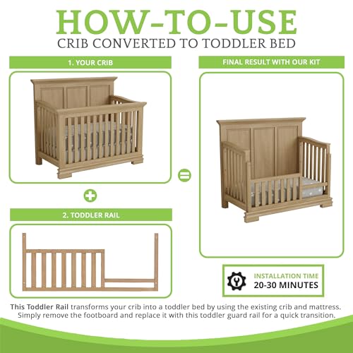 Image of Toddler Bed Safety Guard Rail for Oxford Baby, Soho, Ozlo & Avalon Baby Convertible Cribs - Solid Wood Rail for Toddler Bed Conversion - Safety Rails for Children (Honey, Option 1)