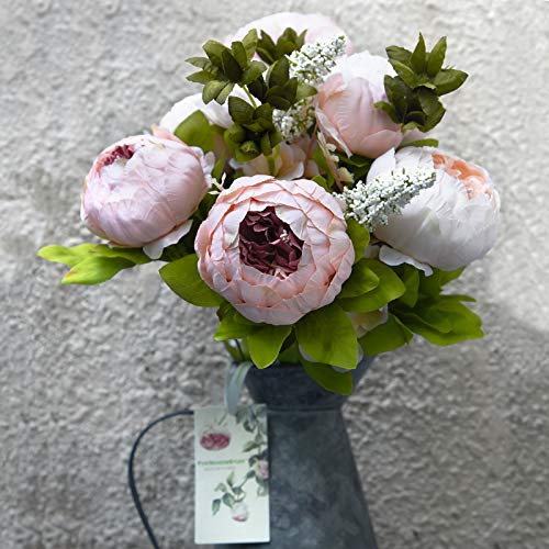 Image of FiveSeasonStuff Vintage Artificial Peonies Silk Peony Flowers and Hydrangeas for Wedding Bridal Home Decor - Beautiful Floral Centerpiece Arrangement Decoration with 2 Bouquets (Rosy Pale Pink)