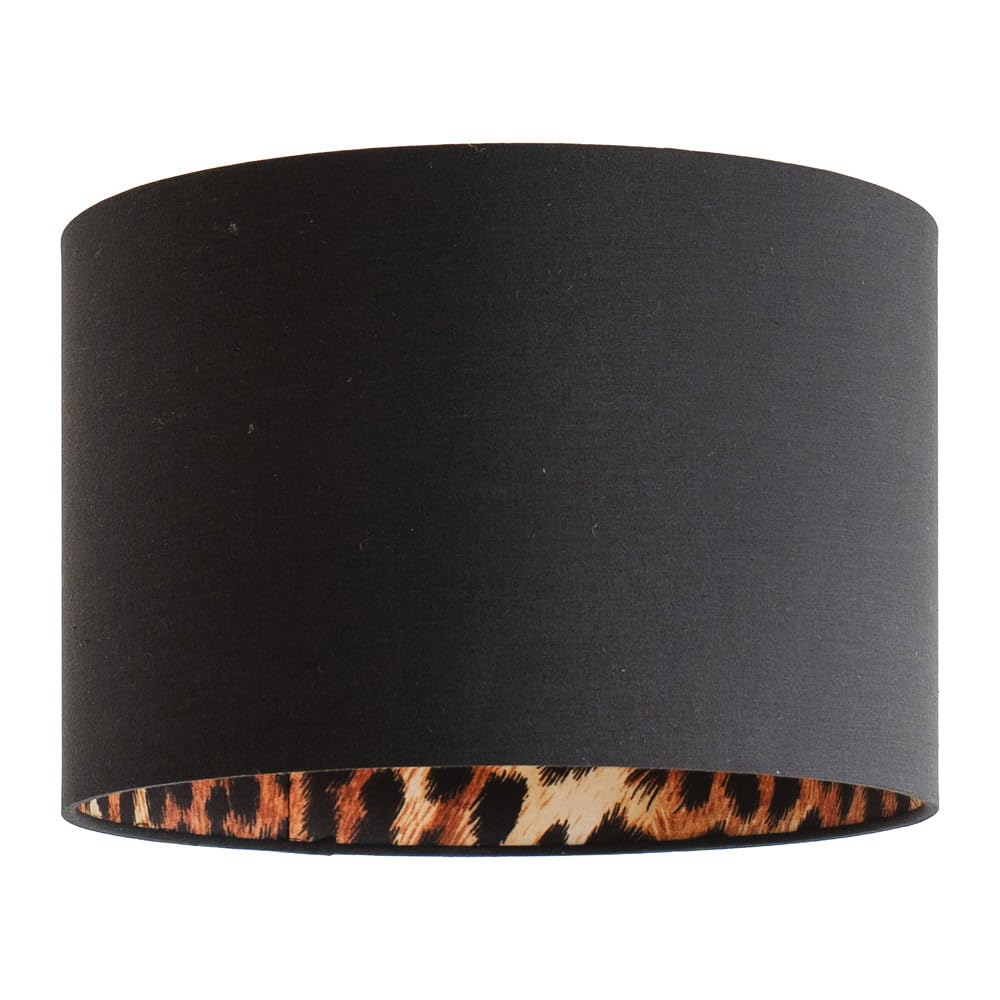 Valuelights Unisex Black Oasis Fabric W/ Leopard Print Inner Drum Ceiling Lamp Shade | Size: Small