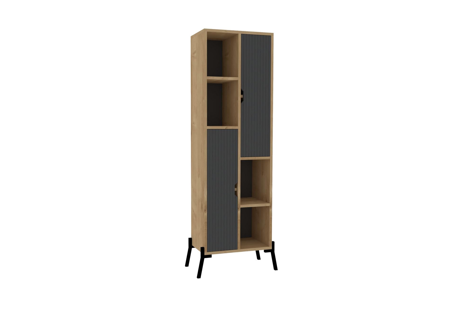 Hanah Home Bookshelf Industrial Bookshelf with Iron Legs, Sapphire Oak & Anthracite, 48,2 x 160 x 30 cm, 100% melamina rivestita, spessore 18 mm, elegante soluzione di storage per spazi moderni