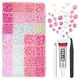 qiipii 28 Types Pink Flatback Pearls w B7000 Jewelry Glue for Bedazzling Crafting 3mm 4mm 5mm 6mm 8mm 10mm Flatback Colorful Pink AB Half Pearls Charms for Face Eyes Makeup DIY Crafts Tumblers Bottles