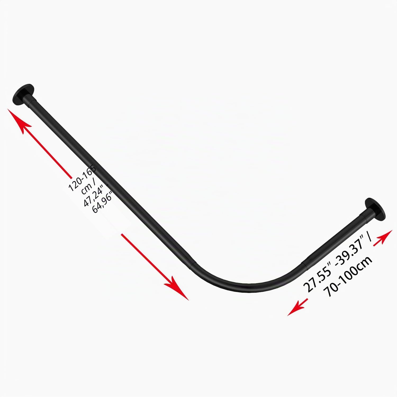 Tringle à rideau de douche d'angle réglable en forme de L en acier inoxydable 304-70-100 cm x 120-165 cm - Installation sans perçage pour baignoire d'angle avec crochets gratuits