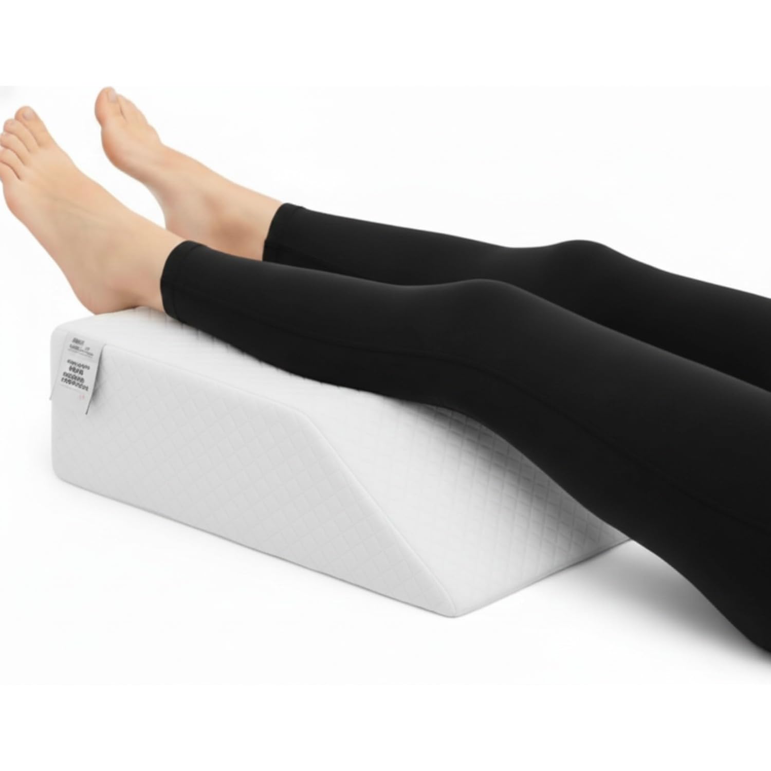 Crescent Textile Leg Elevation Wedge Pillow Memory Foam Support for Sleeping, Swelling Relief, Blood Circulation, Back, Hip, Knee Pain Removable Washable Cover 60x50x15cm Made in UK (White)