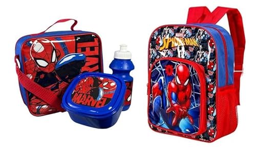 GIFTIDEAZZ TIMELESS GIFTS THAT REFLECT YOUR STYLE Official Licensed Kids 4-Piece School Set Backpack, Lunch Bag, Water Bottle & Snack Box Back to School Bundle for Boys & Girls (Deluxe S-Man Blue)