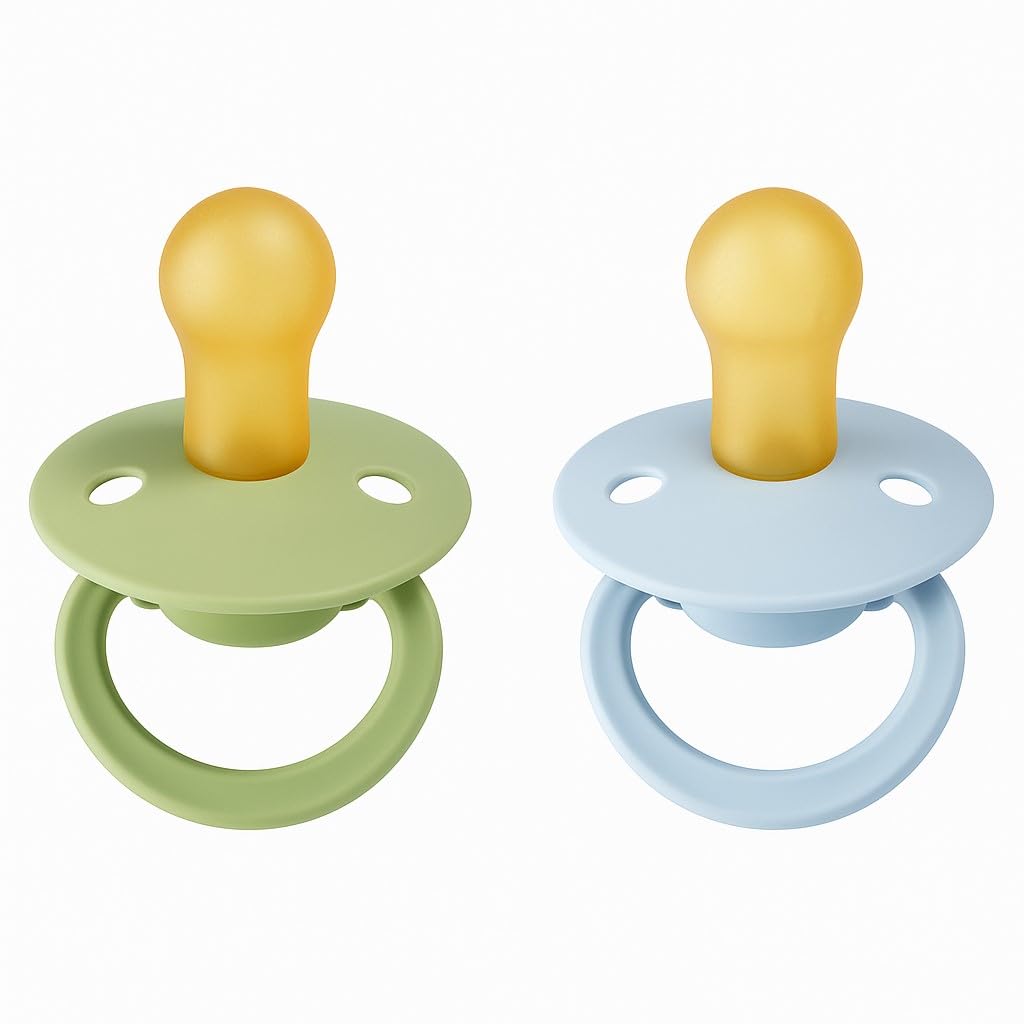 RABENS Day & Night Silicone Pacifiers Set (2 Pack) with Happy & Sleepy Design - BPA Free Natural Rubber Nipple Emotional Support for Babies 0–36 Months