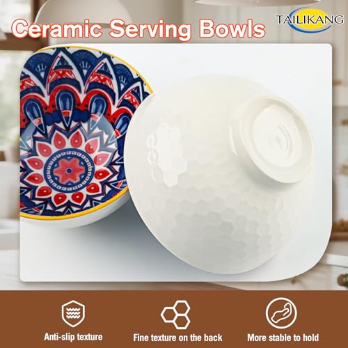 Ceramic Serving Bowls - Ceramic Rice Bowls 10 oz,Bohemian Style Pottery Bowls Set of 6,Kitchen Tableware Small Bowls for Rice, Dipping,Soup, Dessert, Snack,Fruits,Dishwasher & Microwave Safe - Image 5