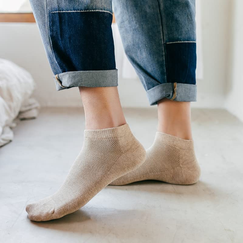 HaloYIYI 5 Pairs Men's Cotton Tan Comfort & Soft Breathable Mesh Moisture Wicking Low Cut Ankle Socks3