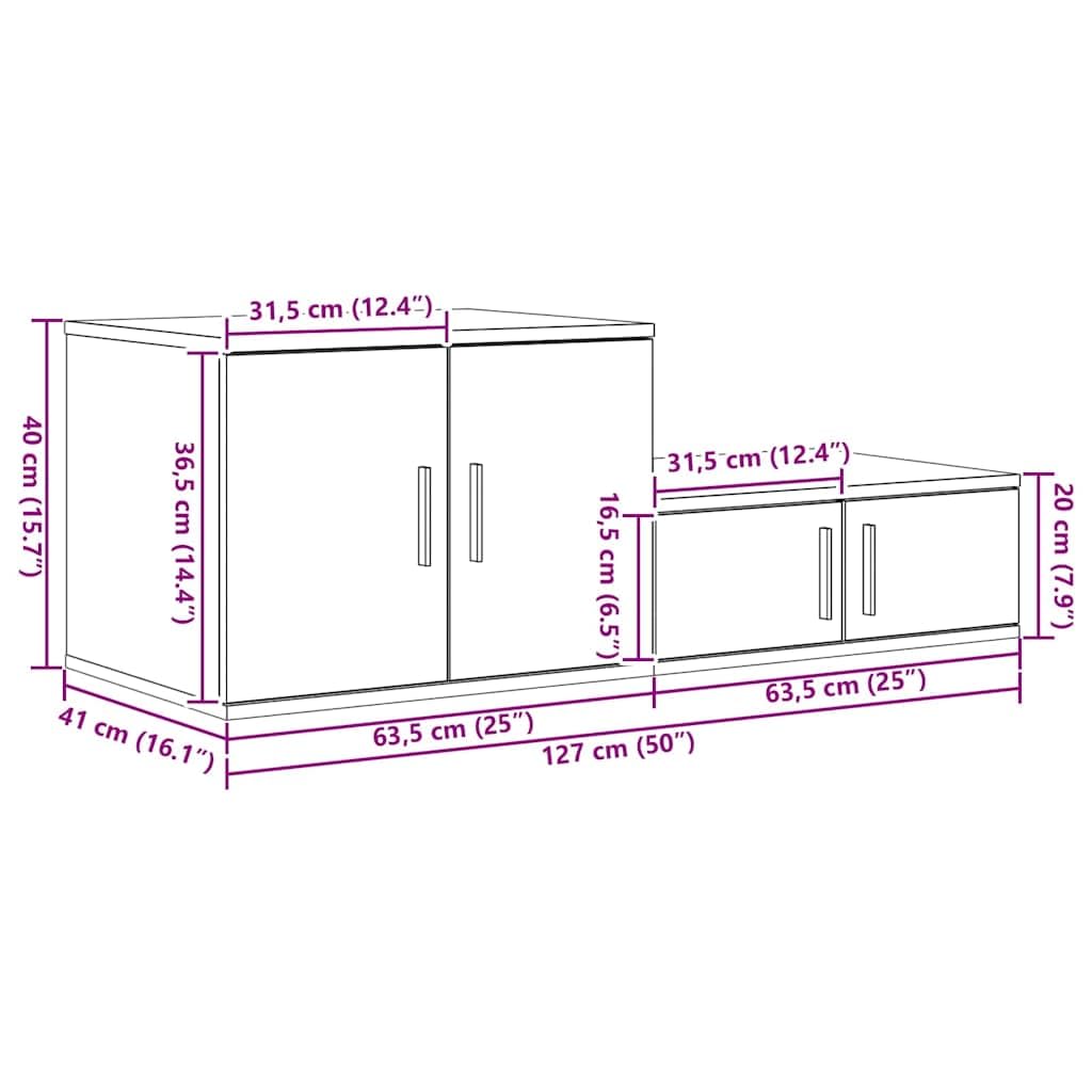 Szafka do przechowywania, stare drewno, zestaw 2 sztuk, 127 x 41 x 40 cm, materiał drewnopochodny, 4 drzwi, 2 półki, obciążenie 120 kg, do salonu, jadalni, korytarza, nowoczesna