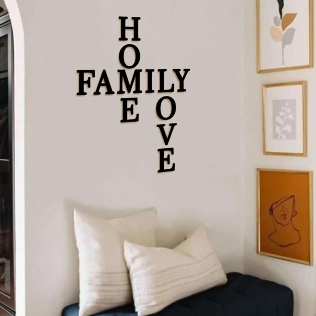 Home Decor Items | Wall Decoration Items for Living Room Bedroom Hall | Home Family Love (Pack of 12 Letters) (28 inch x 24 inch, Black Wood)