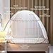 Tinyuet Mosquito Net for Bed, Portable Single Door Pop-up Mosquito Netting with Net Bottom, 39.3x78.7in Bed Tent for Indoor and Outdoor Use, Insect Screen - Brown Edge