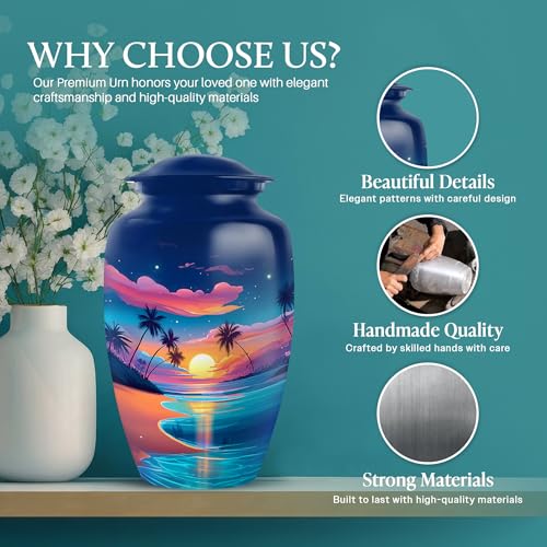 Image of Beach Urn - Cremation Memorial - Combo 2 - Large with 3 Inch Pack of 2 - Large Funeral Urns for Adult Human - Decorative Urns for Mom & Dad - Small Keepsake Urns
