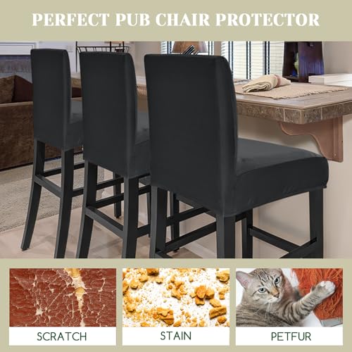 Image of Bar Stool Covers Counter Chair Slipcovers Set of 4,Dark Grey | Stretch Barstool Seat Covers,Washable Removable Pub Tall Stool Slipcover,Bar Chair Cover for Kitchen Dining Room Cafe