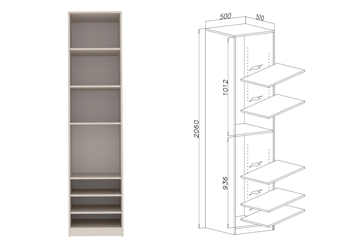 Eckkleiderschrank offener kleiderschrank101x206x51 cm, Modern, Modular, 2-teiliges Set, 150x206x51cm Tres N (Cashmere)