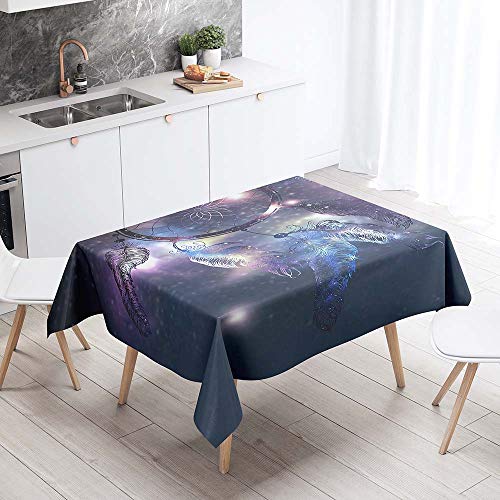 Mantel para Mesa Impermeable Antimanchas, Chickwin Cocina Comedor Rectangular Resistente al Desgaste Lavable Mantel de Poliéster Atrapasueños Psicodélico Impresión (Plumas moradas,100x140cm)