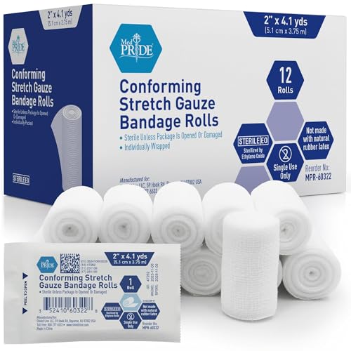 MED PRIDE Conforming Stretch Gauze Bandage Sterile Latex-Free Non-Adherent First Aid Wound Care Roll (2 x 4.1 Yards)