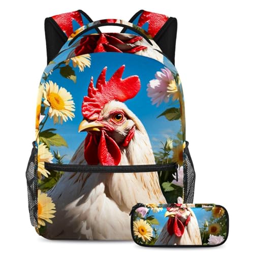 Sac à dos écolier poulet et fleurs pour l'école et les sorties