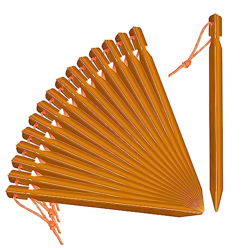 Grassman 16 Pack Tent Stakes, 7075 Aluminium Tent pegs, Heavy Duty Lightweight Ground Pegs, Durable and Safe Metal Camping Spikes, Orange