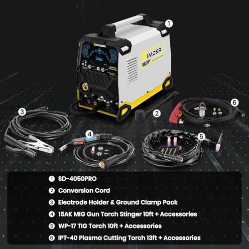 Image of SSIMDER 200A MIG Welder 10-in-1 Multi-Process Welder Cutter - Pulse MIG for Aluminum /Synergic MIG /Flux Core /HF TIG /Stick /Plasma Cutting Dual Voltage 110V /220V for Auto Body, Farm, Home DIY