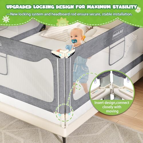 Image of melafa365 Bed Rails for Toddlers, Upgrade Baby Bed Rail Guard Height Adjustable Specially Designed for Queen, King Size (1 Side:39 inch(L) x27 inch(H))