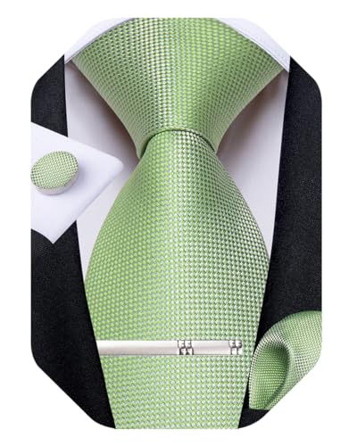 Image of DiBanGu Mens Silk Necktie Solid Color Tie and Pocket Square Cufflink Tie Clip Set Woven Plain Ties for Men Wedding Party