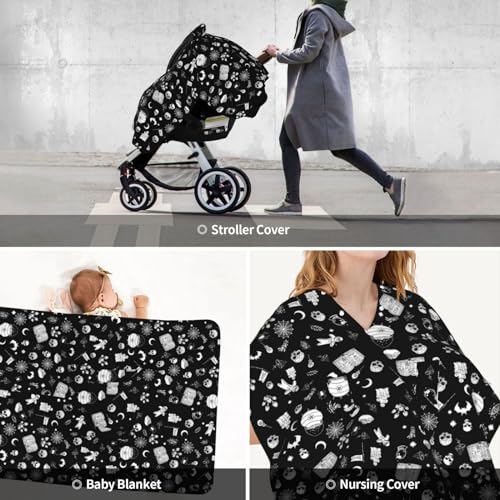 Image of Gothic Baby Car Seat Canopy Cover Multi Use Nursing Cover for Mom Nursing Covers Newborn Goth Shower Gift
