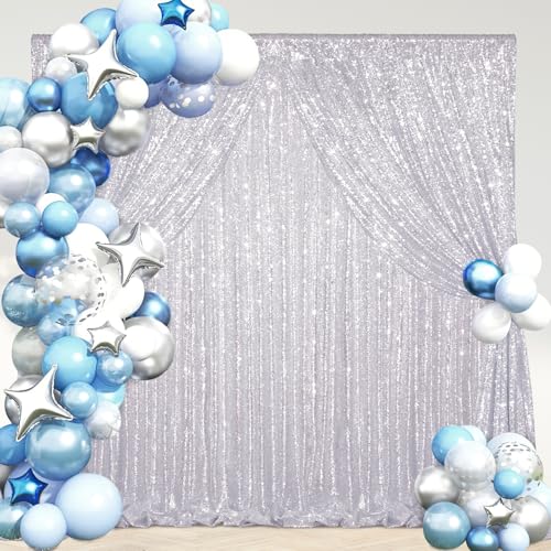 Image of Silver Sequin Backdrop Curtains-1 Panel 3FTx8FT Silver Backdrop for Wedding, Glitter Party Decorations Background Drapes for Birthday Party Anniversary Graduation Photo Booth Decor