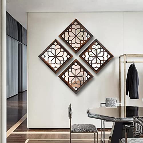 Wocred 2 Pcs Square  Wall Mirror,Gorgeous Rustic Farmhouse Accent Mirror,Caramel Color Entry Mirror For Bathroom Renovation,Bedrooms,Living Rooms And More(12”X12”) #TOP4