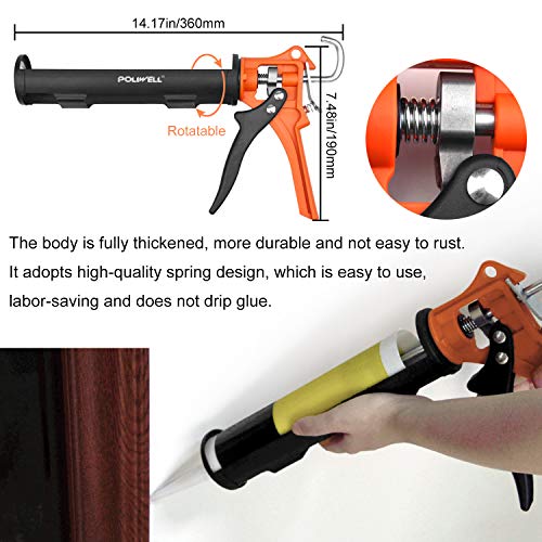 image for POLIWELL Caulking Tool Kit Silicone Caulking Gun Drip-Free Smooth Rod 