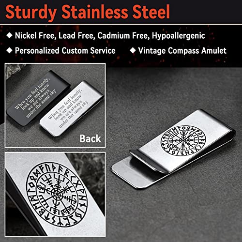 Personalized Customized Men's Money Clips Stainless Steel Norse Viking Compass Signal Card Holder for Women4
