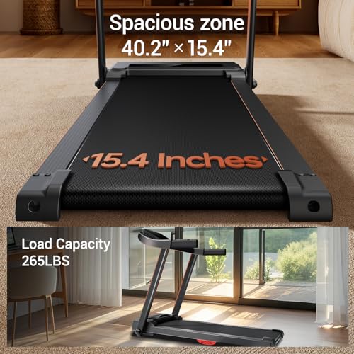Image of Folding Treadmill with Dual Cushion System, Cup & Phone Holder, 265 lbs Capacity for Home Office